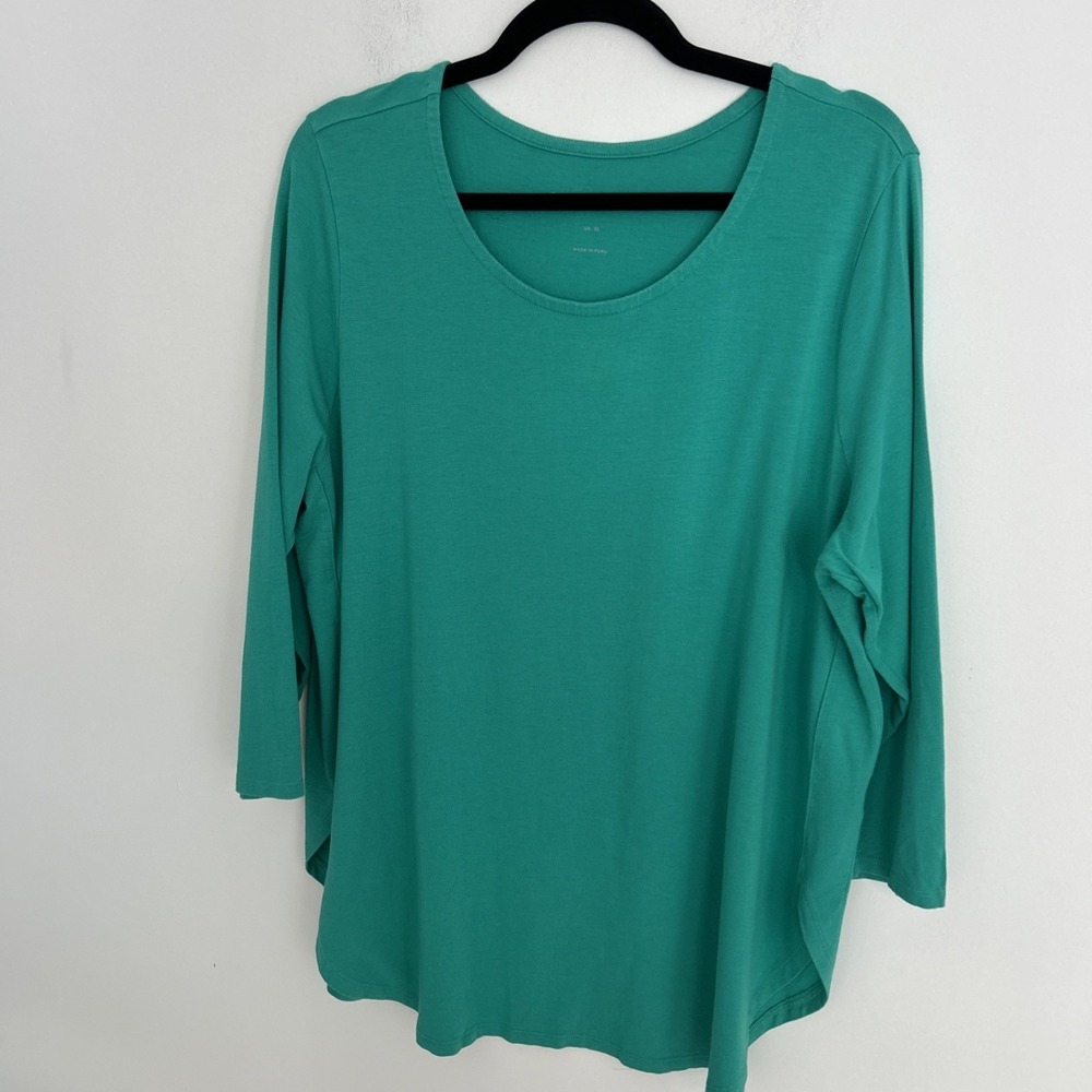 Susan Graver Weekend Essentials Size XL 3/4 Sleeve Kelly Green Pullover Soft Top - Picture 9 of 11